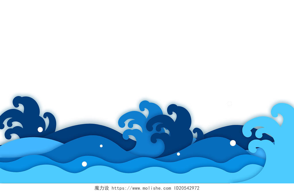 蓝色渐变浪花波浪海洋剪纸素材